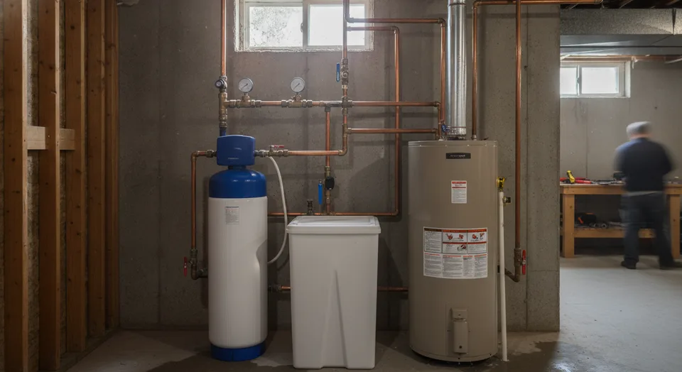 Water softener and filter tanks installed in a Guelph basement